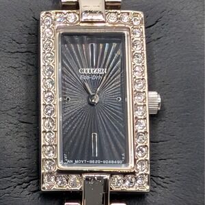 Citizen Eco-Drive G620-S028841 Rectangular Crystal Bezel Watch Black Dial